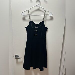 Small Elegant Black Dress with rhinestone Straps and bow details